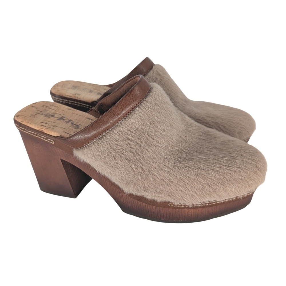 Korks Lori Faux Fur Clogs Womens 9 Taupe Brown Platform Block Heel Boho Scandi